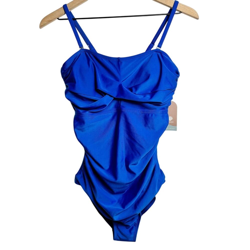SMISMIVO ONE PIECE RUCHED BLUE WOMEN SWIMSUIT SIZE MEDIUM BRAND NEW WITH TAGS